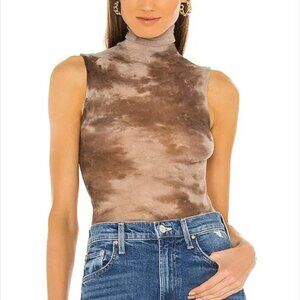 Enza Costa Printed Cotton Mesh Turtleneck Top NWT